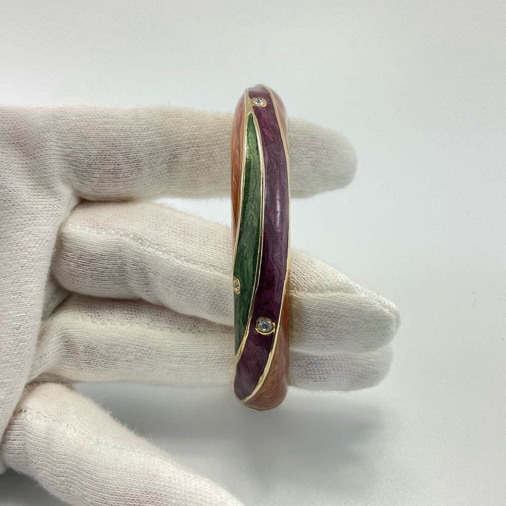 NWOT Enamel Bangle Bracelet with Clear Crystals, Hinged Cuff, Modern, Elegant - Picture 5 of 11